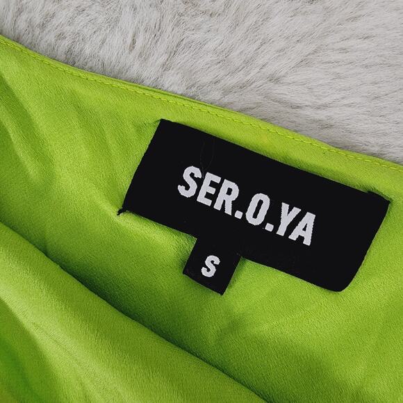 NEW Ser.O.Ya by Retrofete Penina Satin Midi Slip Skirt in Chartreuse - Picture 14 of 16